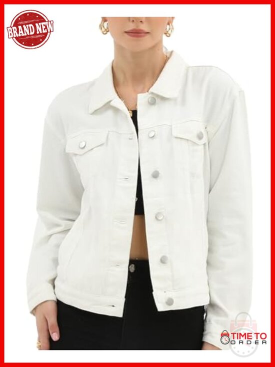 Jackets & Blazers - Button Up Denim Jacket with Pockets, Long Sleeve, Stretch Cotton